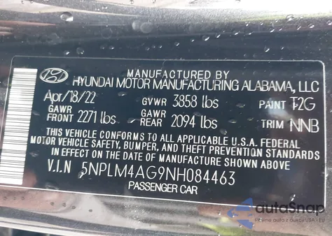 2022 Hyundai Elantra Sel z USA, uszkodzony, nr VIN 5NPLM4AG9NH084463
